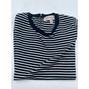 Philosophy Black & White Striped Short Sleeve Exposed Zipper Knit Top - Size S